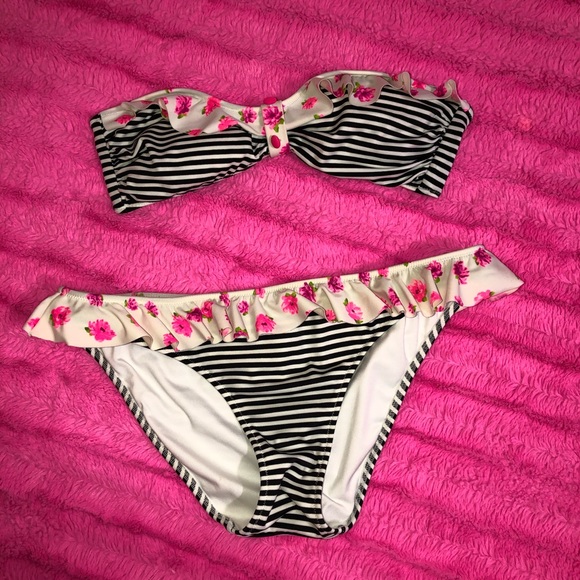 Victoria’s Secret striped pink floral bikini M - Picture 1 of 5